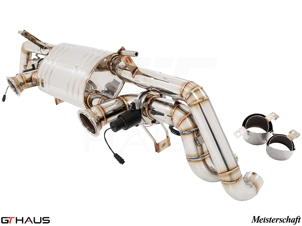 Premium performance exhaust system for Lamborghini Huracan LP610-4 Coupe, featuring stainless steel construction and electronic valve control.