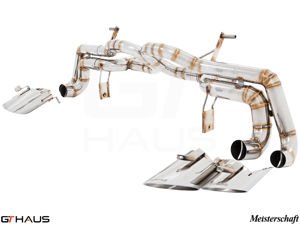 High-performance Meisterschaft exhaust system for Lamborghini Huracan LP610-4 Coupe, featuring stainless steel construction.