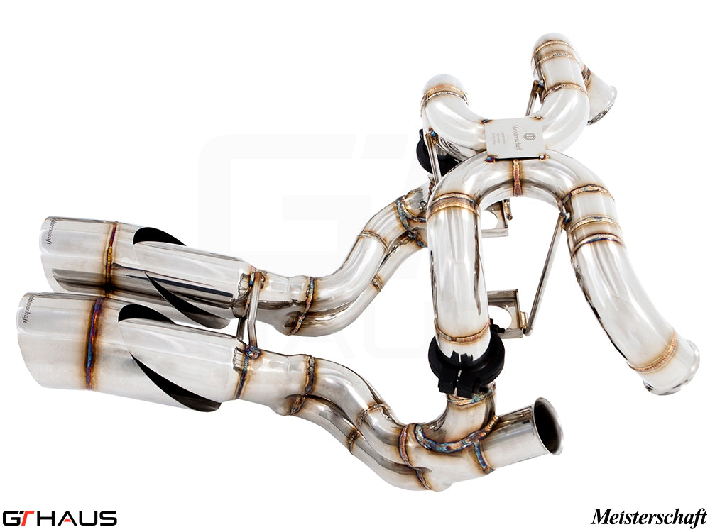 Premium Meisterschaft exhaust system for Lamborghini Murcielago LP640 V12, featuring stainless steel construction and performance design.