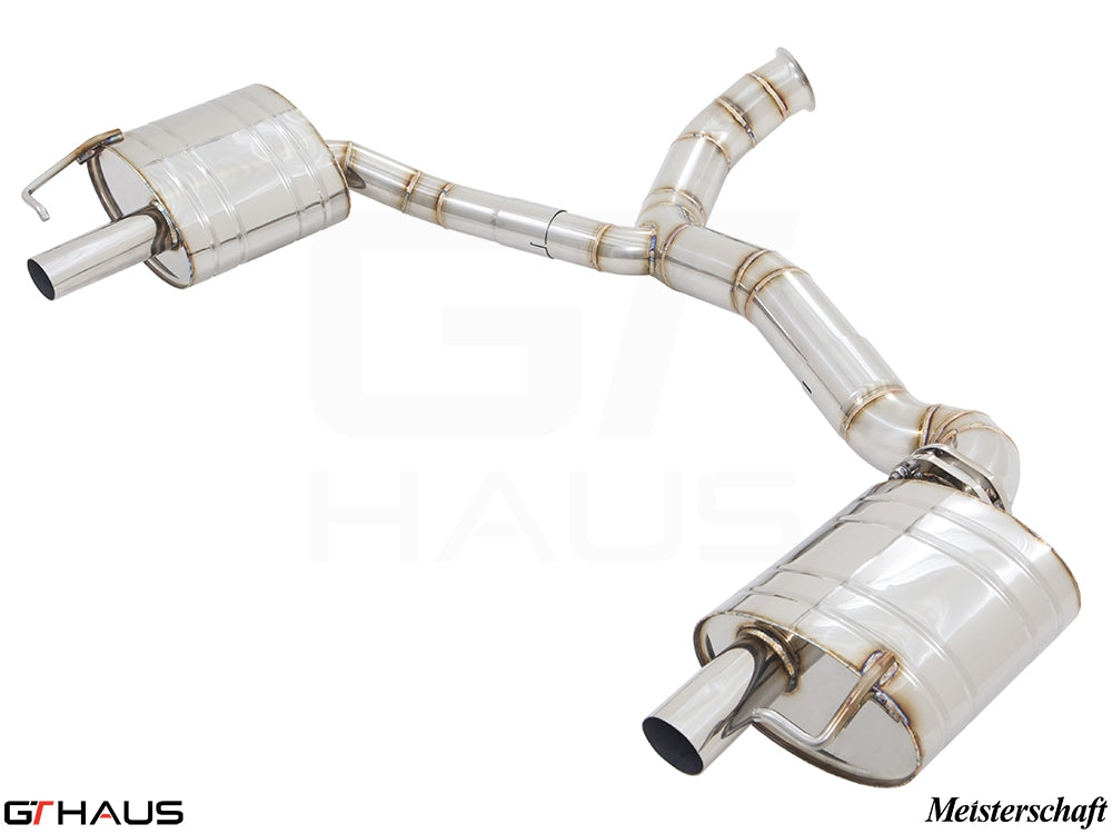 Premium exhaust system for Mercedes-Benz A205 C-convertible C400/450/43 AMG, featuring stainless steel construction and dual tips.