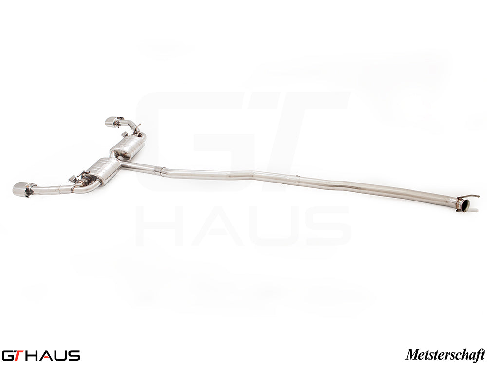 Premium performance exhaust system for Mercedes-Benz C117 CLA 45 AMG and CLA250, featuring stainless steel construction.