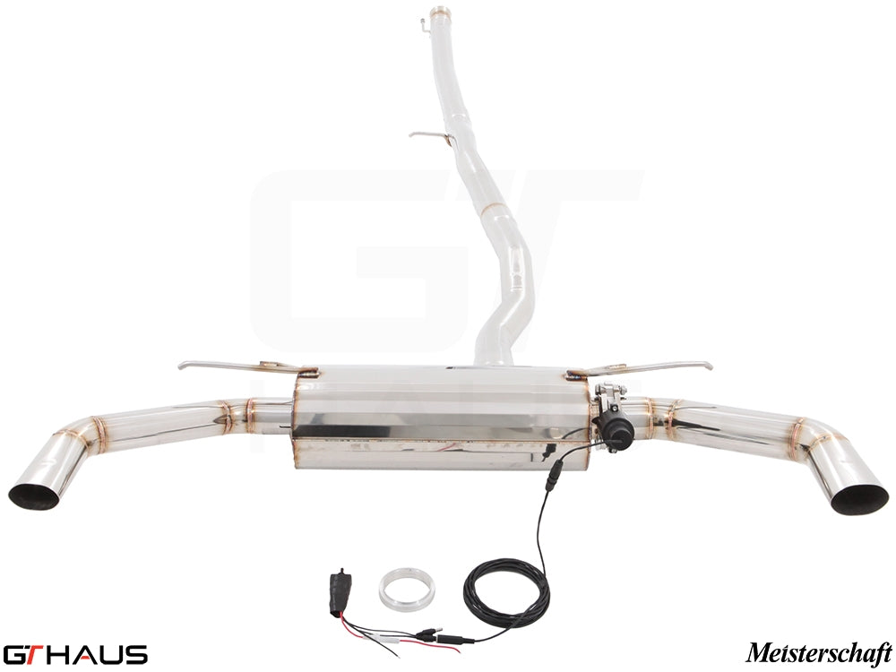 Premium performance exhaust system for Mercedes-Benz C117 CLA 45 AMG, featuring stainless steel construction and electronic valve control.