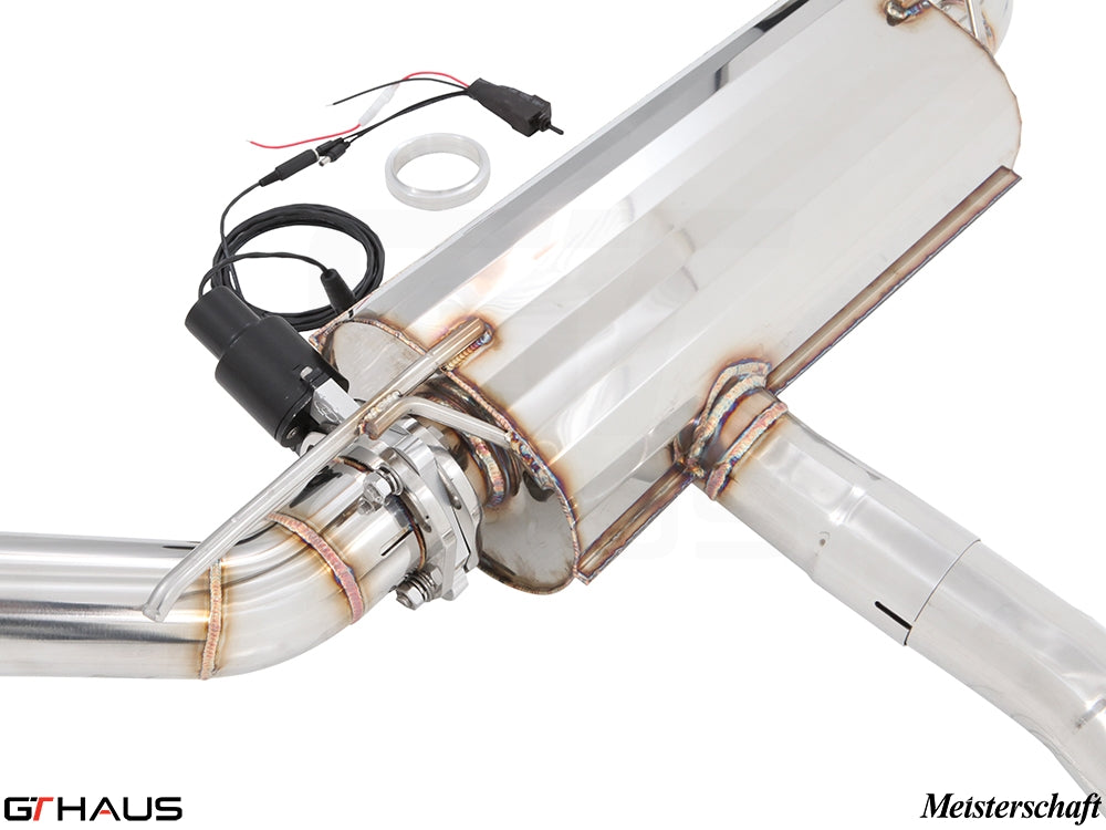 Premium stainless steel exhaust system for Mercedes-Benz C117 CLA 45 AMG, featuring electronic valve control and precision welding.