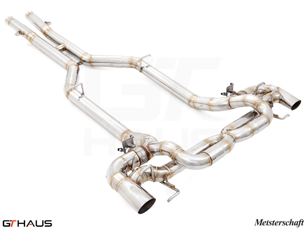 Premium stainless steel exhaust system for Mercedes-Benz C190 AMG GTS and GTR Coupe, enhancing performance and sound.