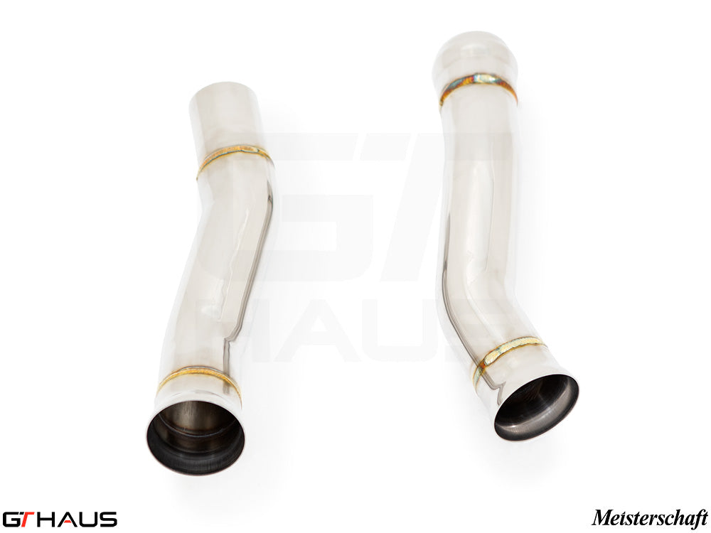 Mercedes-Benz C190 AMG GTS Coupe/Convertible 2015+ down pipe for secondary cat-delete, featuring stainless steel construction.
