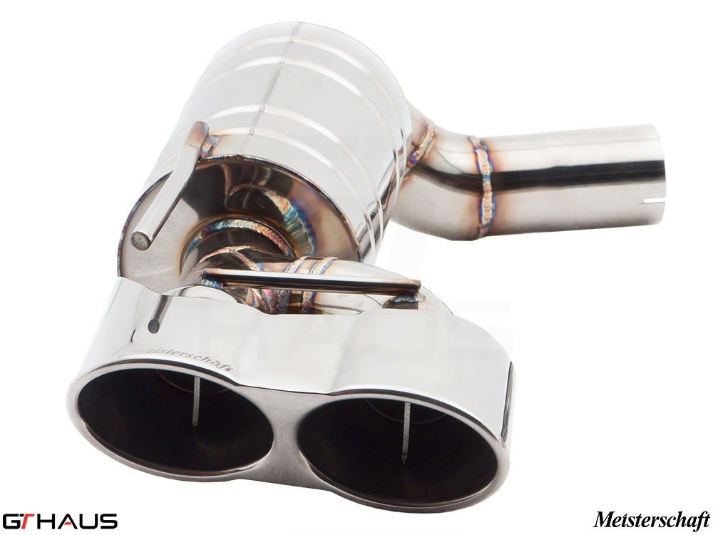 Premium stainless steel exhaust tip for Mercedes-Benz R230 SL-Class SL55 AMG, featuring dual outlets and sleek design.