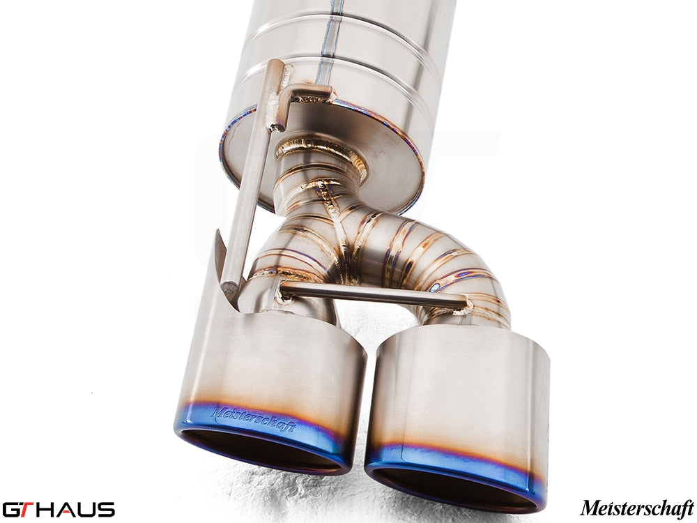 Premium exhaust system for Mercedes-Benz R230 SL55 AMG featuring dual stainless steel tips and precision craftsmanship.