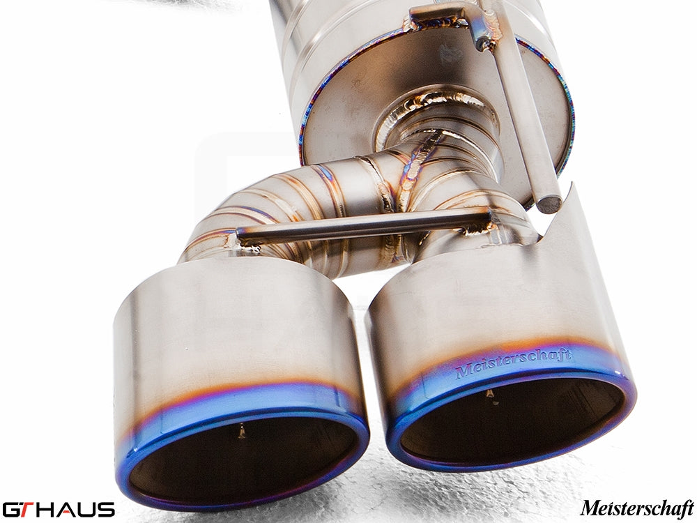 Premium exhaust system for Mercedes-Benz R230 SL600 V12 Bi-turbo, featuring polished stainless steel tips and precision welding.