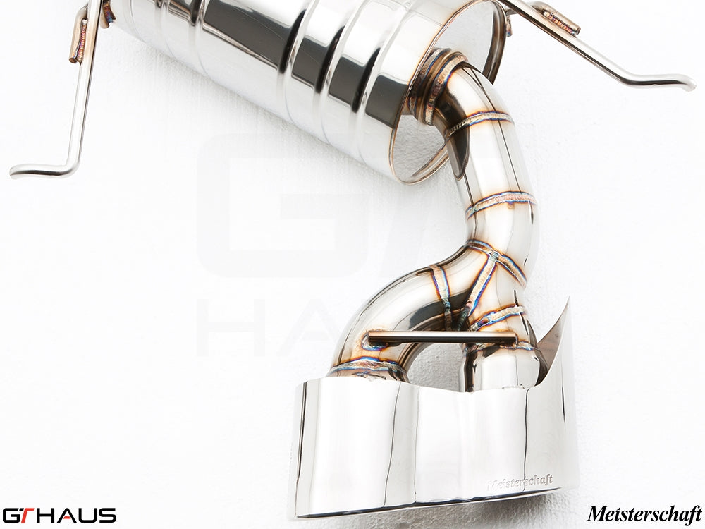 Premium stainless steel exhaust system for Mercedes-Benz W164 ML63 AMG, featuring precise welds and sleek design.