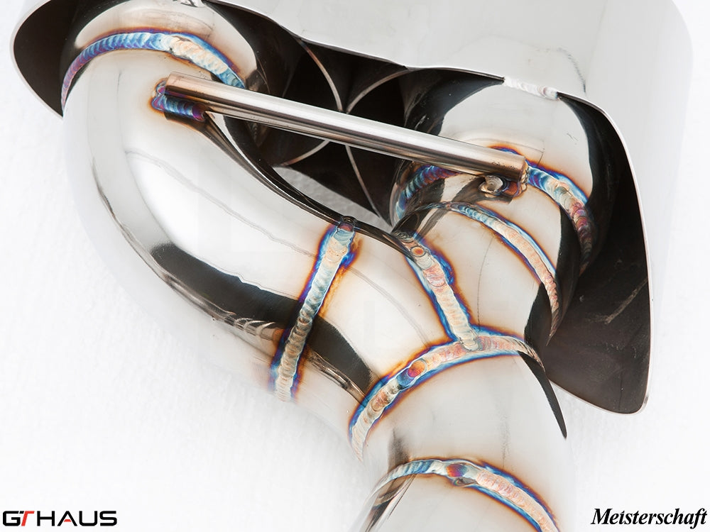 Premium stainless steel exhaust system for Mercedes-Benz W164 ML63 AMG, showcasing precision welds and craftsmanship.