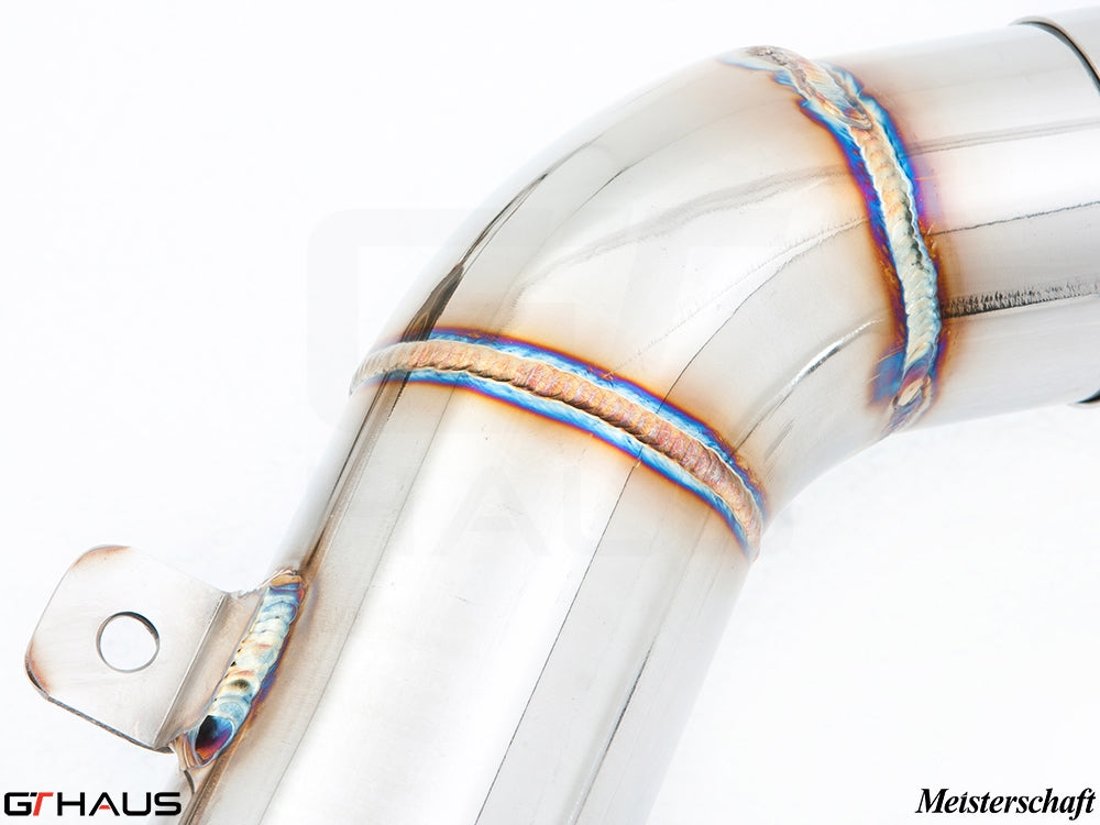 Premium stainless steel exhaust pipe for Mercedes-Benz W164 ML63 AMG, showcasing precision welds and craftsmanship.