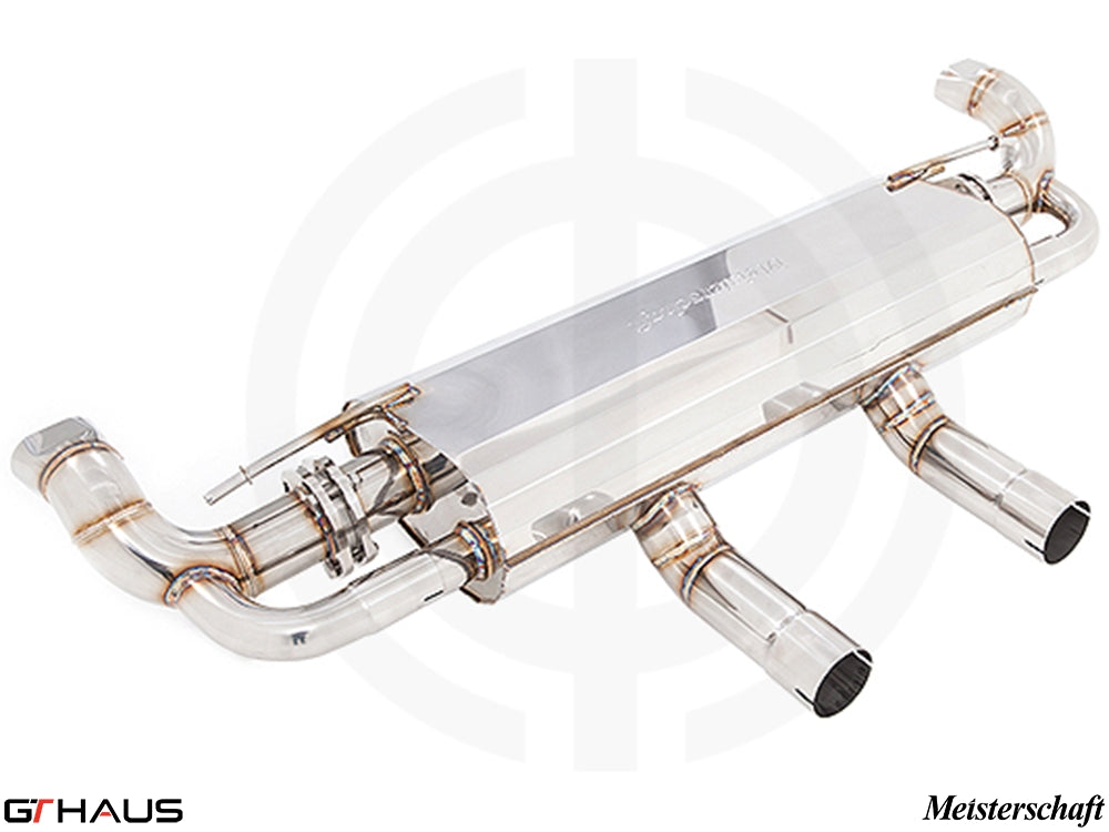 Premium Meisterschaft exhaust system for Mercedes-Benz W166 GLE63s AMG, featuring polished stainless steel and dual tips.