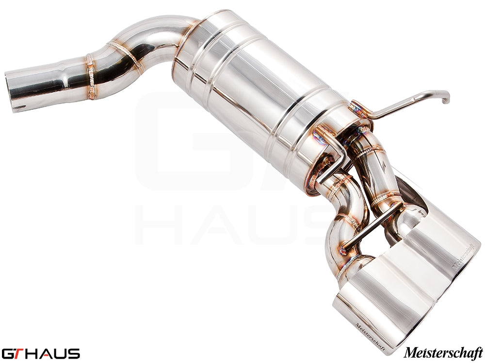 Premium exhaust system for Mercedes-Benz W204 C63 AMG V8 Black Series, featuring polished stainless steel construction.