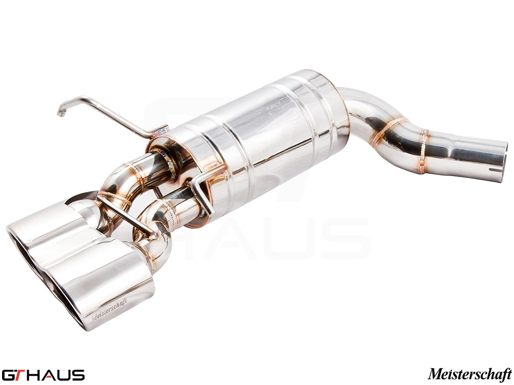 Premium exhaust system for Mercedes-Benz W204 C63 AMG V8 Black Series, featuring polished stainless steel and dual tips.