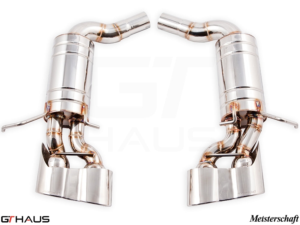 Premium exhaust system for Mercedes-Benz W204 C63 AMG V8 Black Series, featuring polished stainless steel construction.