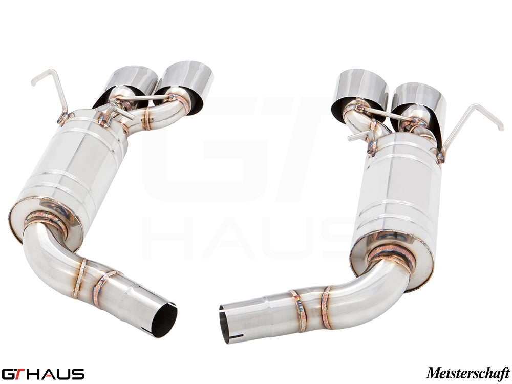 Premium exhaust system for Mercedes-Benz W204 C63 AMG V8, featuring stainless steel construction and dual tips.