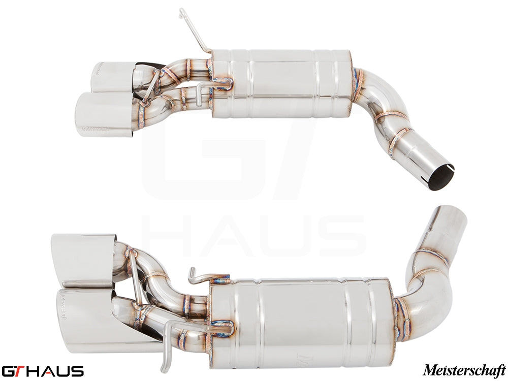 Premium performance exhaust system for Mercedes-Benz W204 C63 AMG V8, featuring stainless steel construction and dual tips.