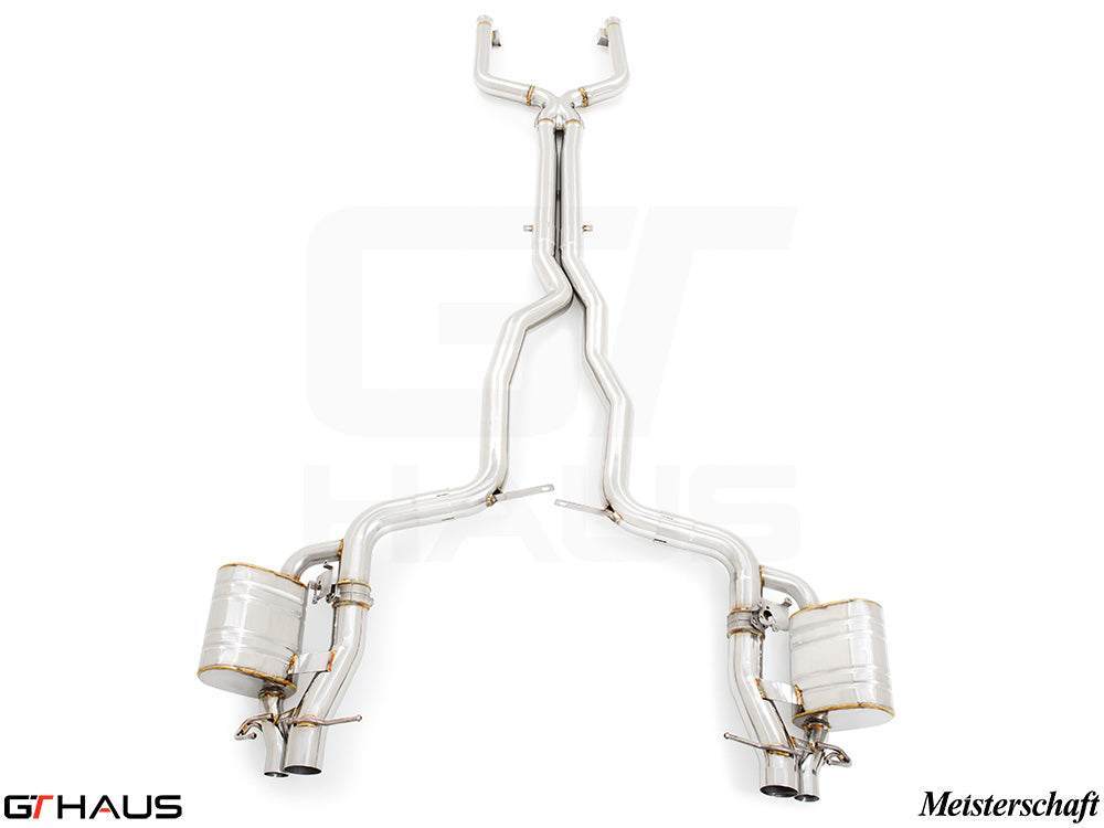 Premium stainless steel exhaust system for Mercedes-Benz W205 C63 V8 4.0 Bi-turbo, enhancing performance and sound.