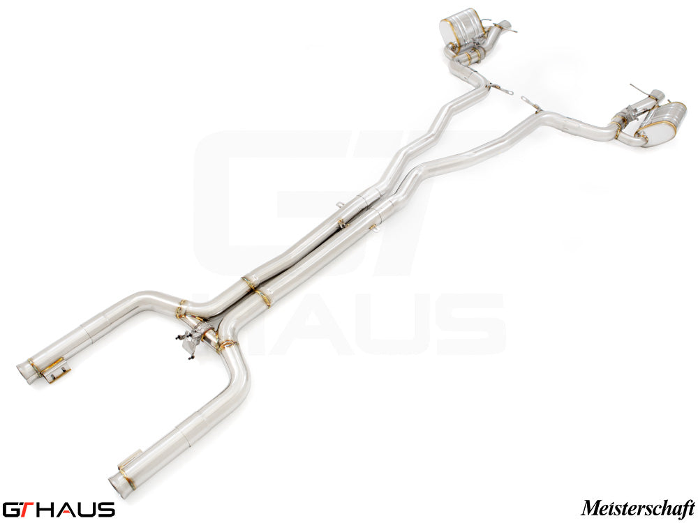 Premium exhaust system for Mercedes-Benz W205 C63s, featuring dual tips and electronic valve control for enhanced performance.