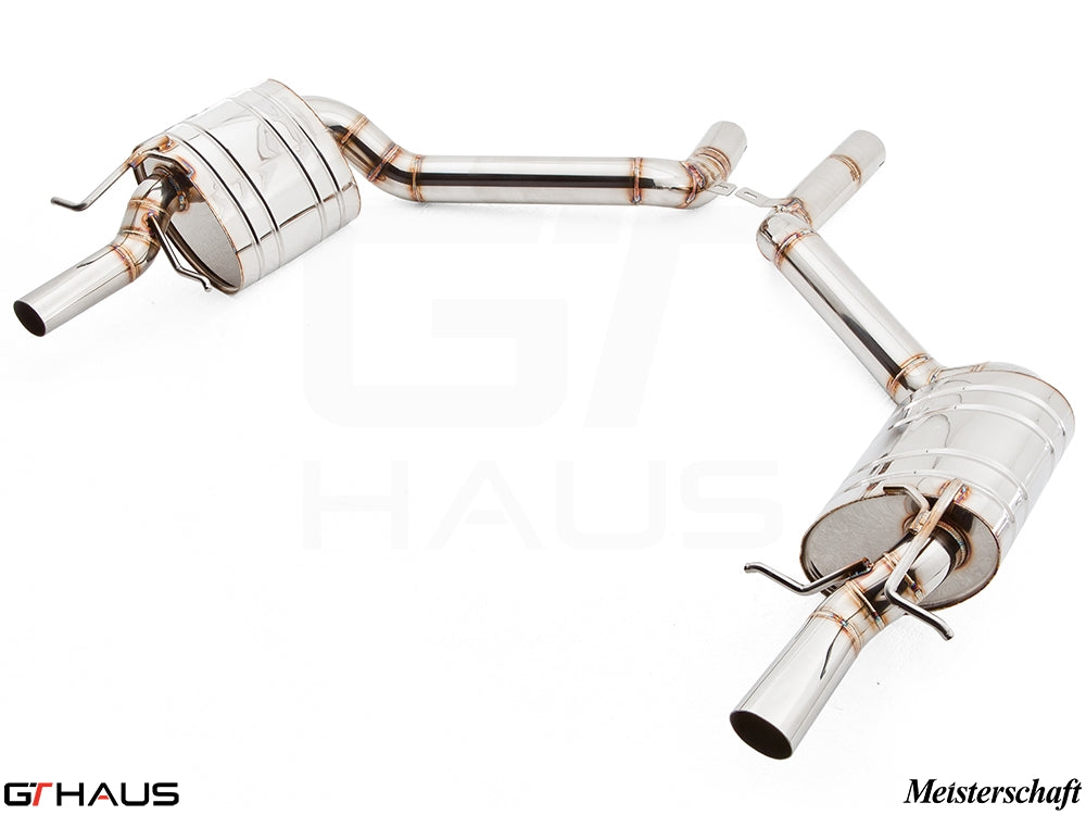 Premium performance exhaust system for Mercedes-Benz W212 E-Class E350/E400 models, featuring stainless steel construction.