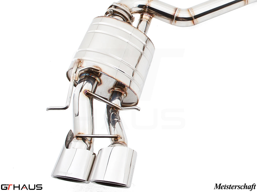 Premium exhaust system for Mercedes-Benz W212 E-Class E63 AMG V8, featuring polished tips and advanced valve control.