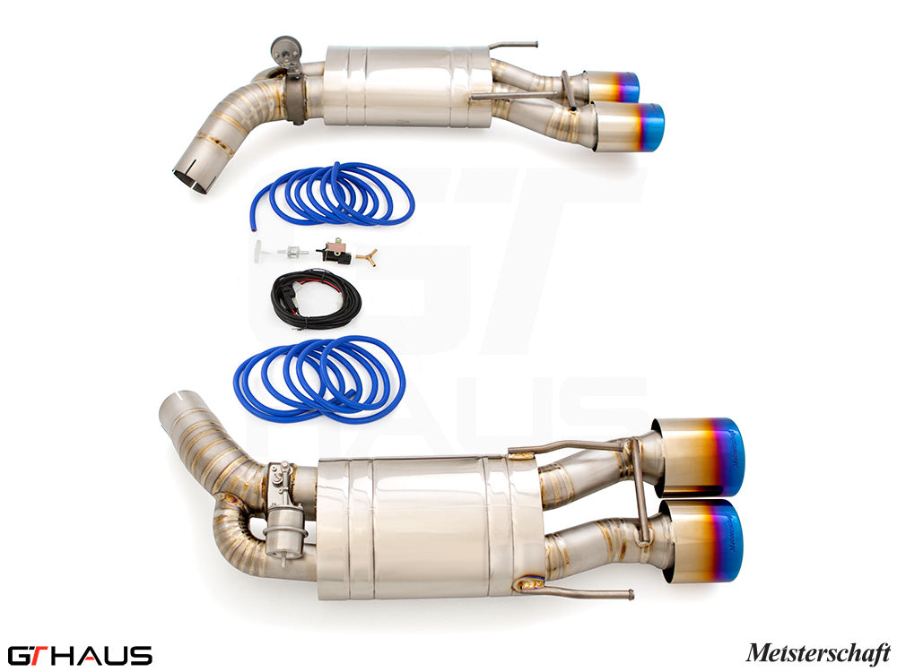Premium exhaust system for Mercedes-Benz W216 CL-Class Coupe CL550 V8 Bi-turbo, featuring dual tips and electronic valve control.