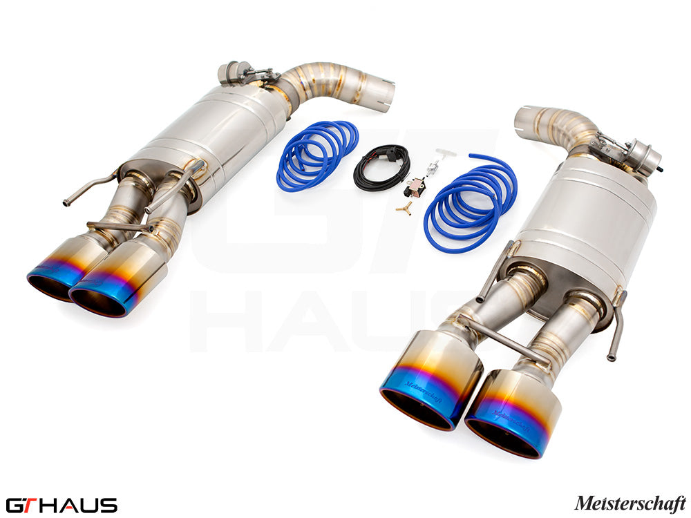 Premium exhaust system for Mercedes-Benz W216 CL-Class Coupe CL550 V8, featuring dual tips and electronic valve control.