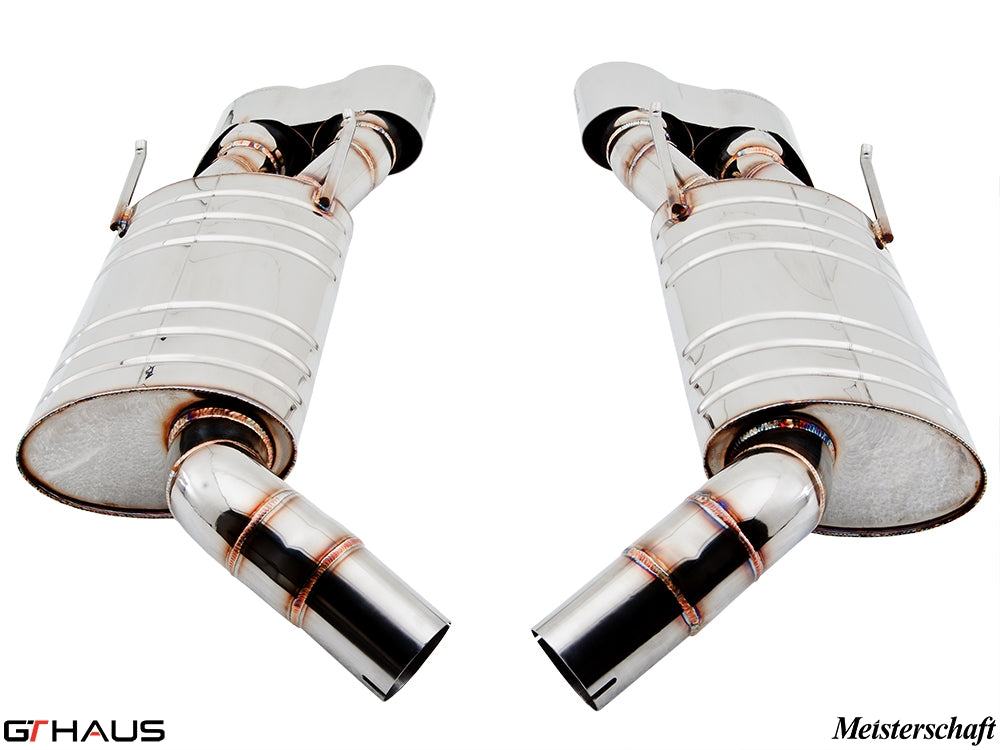 Premium exhaust system for Mercedes-Benz W216 CL-Class Coupe CL65 AMG, featuring polished stainless steel construction.