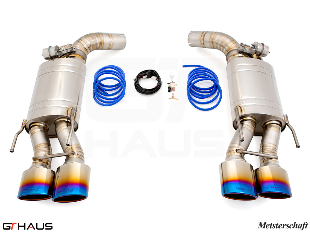 Premium exhaust system for Mercedes-Benz W216 CL-Class Coupe CL65 AMG V12 Bi-turbo, featuring dual tips and electronic valve control.