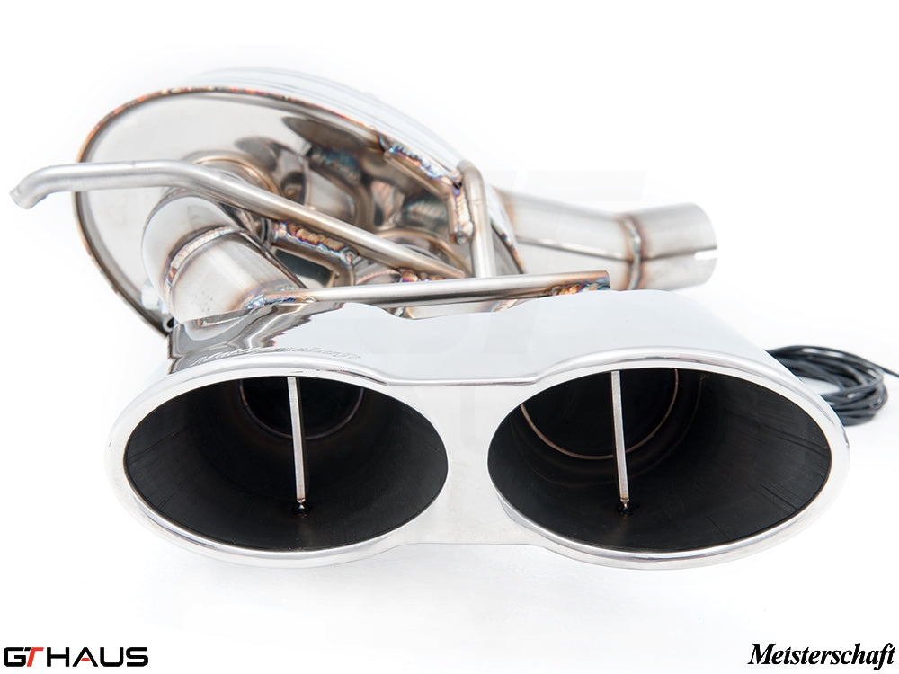 Premium exhaust system for Mercedes-Benz W218 CLS-Class CLS350, featuring dual polished tips and high-quality stainless steel construction.