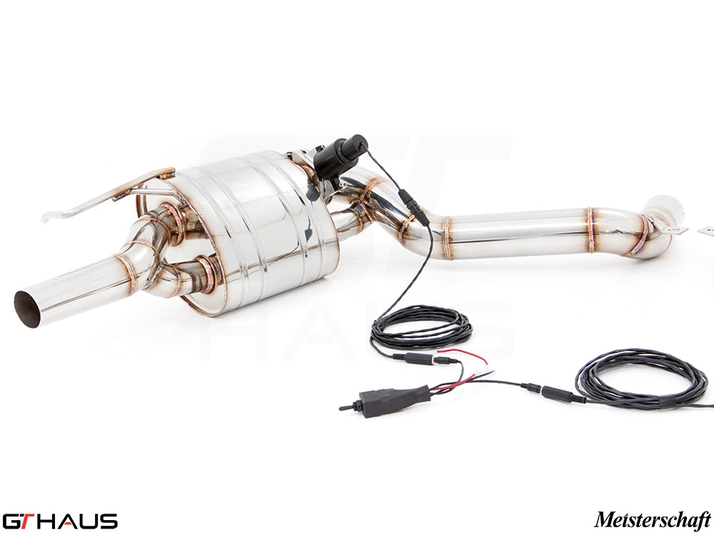 Premium exhaust system for Mercedes-Benz W218 CLS-Class Sedan CLS400/450 featuring electronic valve control and stainless steel construction.