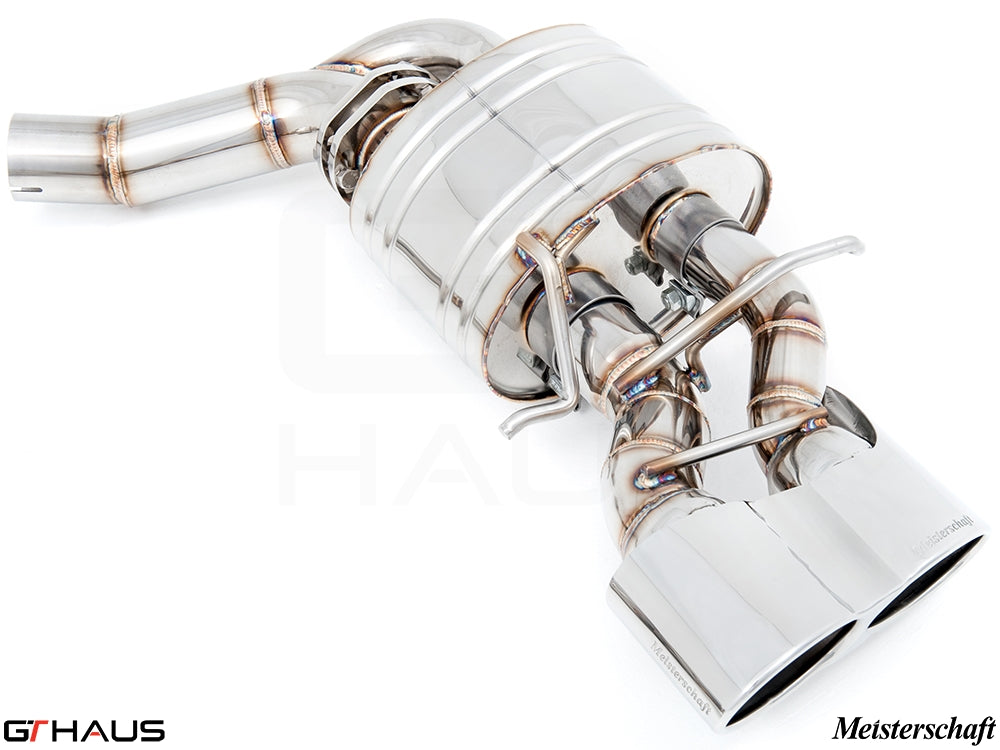 Premium exhaust system for Mercedes-Benz W218 CLS-Class Sedan CLS500/550, featuring stainless steel construction and dual tips.