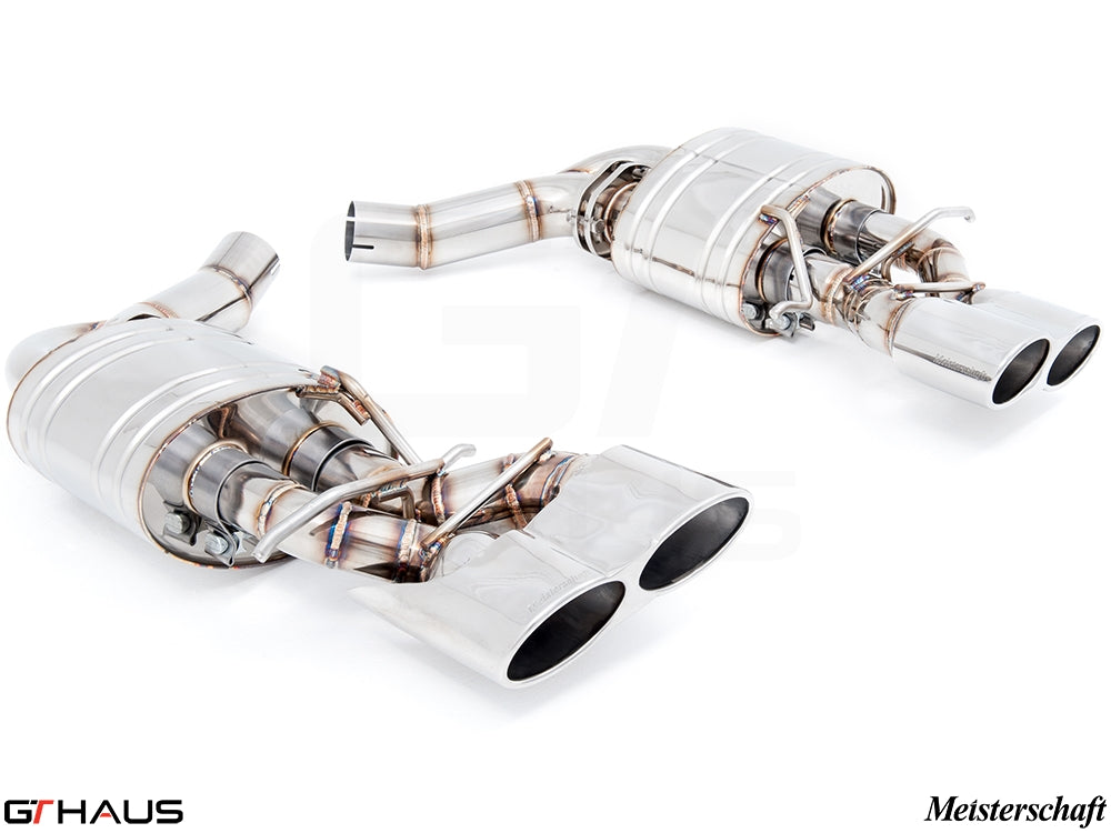 Premium exhaust system for Mercedes-Benz W218 CLS-Class Sedan CLS500/550, featuring dual tips and stainless steel construction.