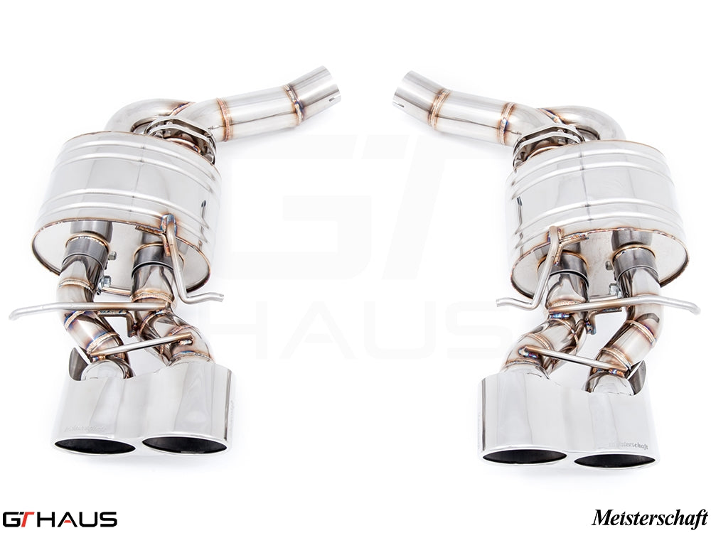 Premium exhaust system for Mercedes-Benz W218 CLS-Class CLS63/63s AMG, featuring T304 stainless steel and dual tips.