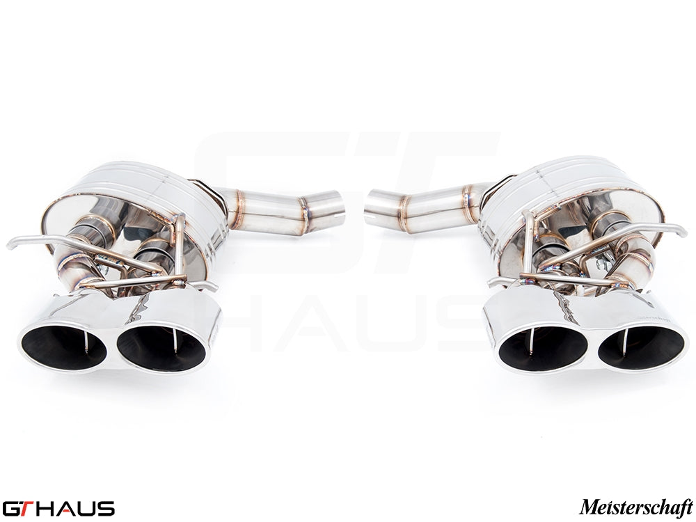 Premium exhaust system for Mercedes-Benz W218 CLS63 AMG, featuring dual tips and high-performance design.