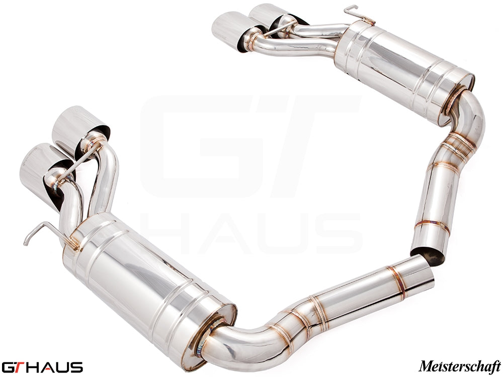 Premium exhaust system for Mercedes-Benz W219 CLS-Class CLS350 V6, featuring polished stainless steel construction.