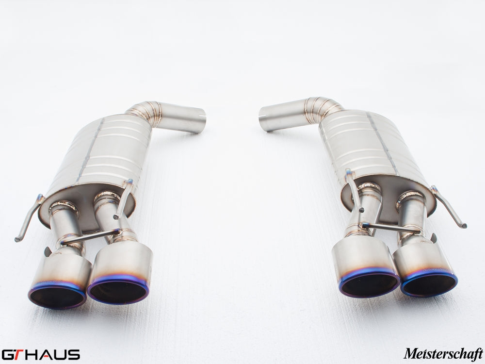 Premium exhaust system for Mercedes-Benz W221 S-Class S600 V12, featuring polished stainless steel and dual tips.
