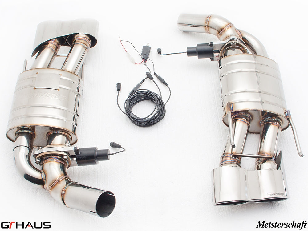 Premium stainless steel exhaust system for Mercedes-Benz W221 S-Class S65 AMG V12 Bi-turbo, featuring electronic valve control.