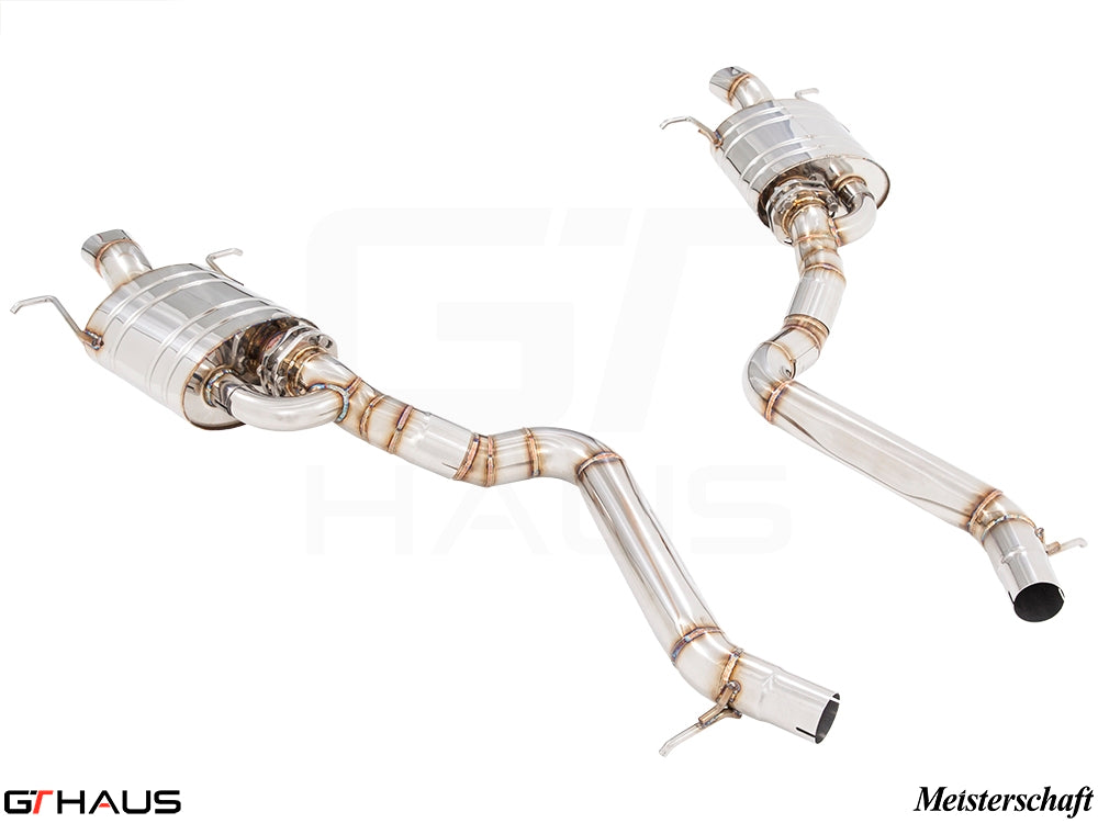 Premium stainless steel exhaust system for Mercedes-Benz W222 S63 AMG Sedan, enhancing performance and sound.
