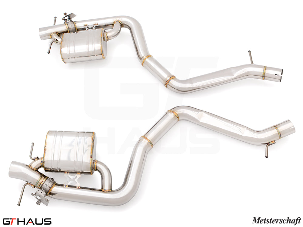 Premium Meisterschaft exhaust system for Mercedes-Benz W223 S580, featuring stainless steel construction and enhanced performance.