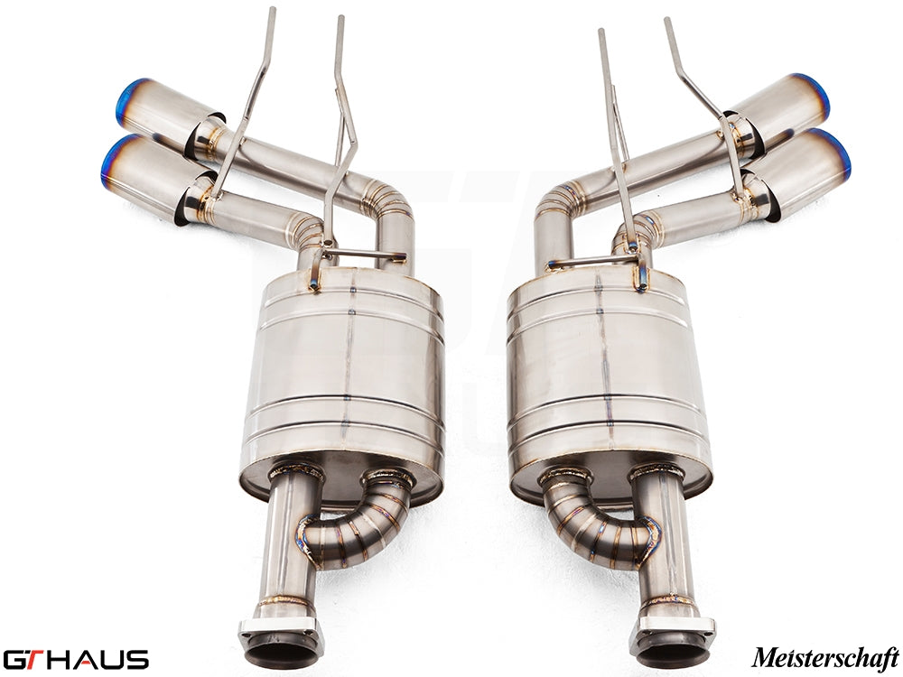 Premium performance exhaust system for Mercedes-Benz W463 G-Class G55 AMG, featuring stainless steel construction and dual tips.