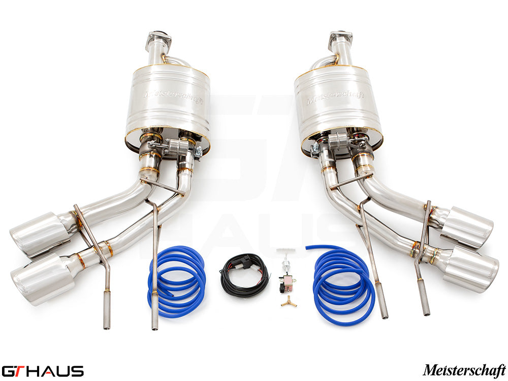 Premium exhaust system for Mercedes-Benz W463 G-Class G63 AMG featuring dual tips and electronic valve control.