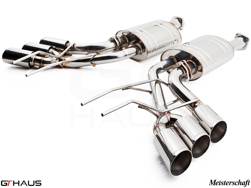 Premium exhaust system for Mercedes-Benz W463 G-Class G63 AMG featuring polished stainless steel and quad tips.