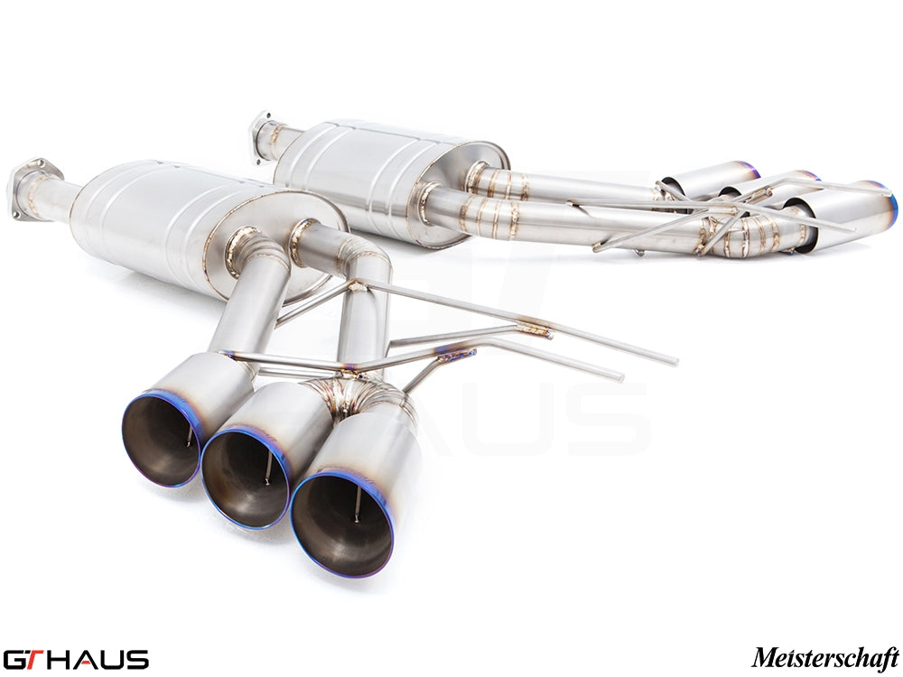 Premium exhaust system for Mercedes-Benz W463 G-Class G63 AMG featuring stainless steel construction and quad tips.