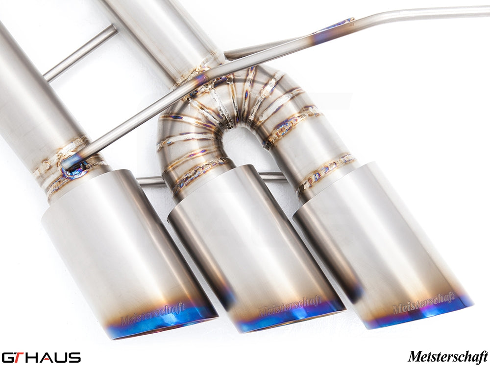 Premium stainless steel exhaust system for Mercedes-Benz W463 G-Class G65 AMG, featuring precision welds and polished tips.