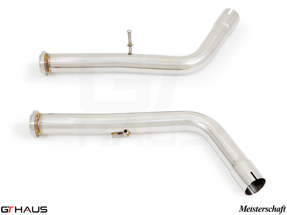 Stainless steel downpipe for Mercedes-Benz W463 G-Class, designed for 2019+ G500/550 V8 turbo, secondary cat-delete.