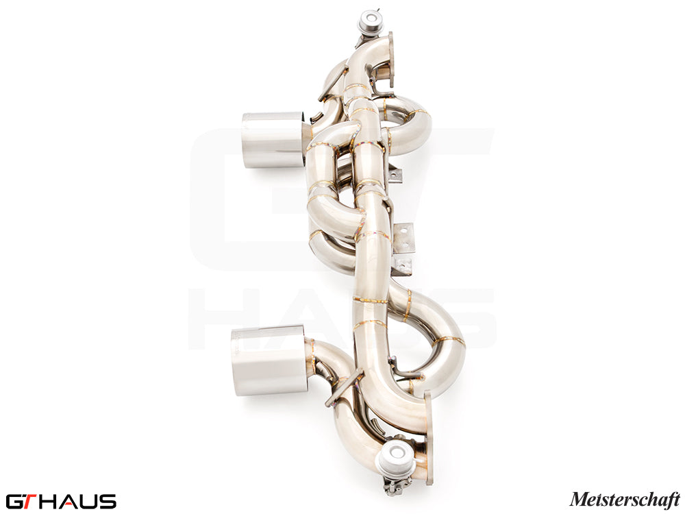 Premium exhaust system for Porsche 718 Boxster GTS/Spyder, featuring stainless steel construction and enhanced performance.