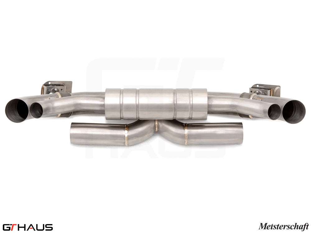 Premium exhaust system for Porsche 911 (992 Chassis) Dakar, featuring stainless steel construction and dual tips.