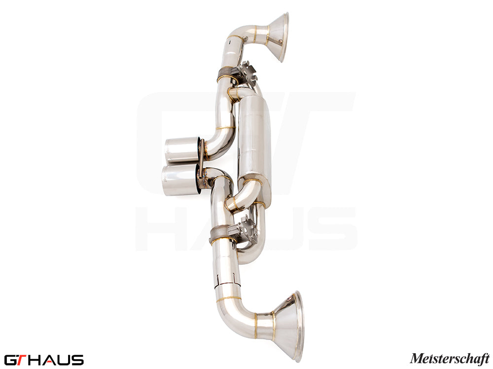 Premium exhaust system for Porsche 911 GT3RS/ST (992 Chassis) featuring stainless steel construction and electronic valve control.