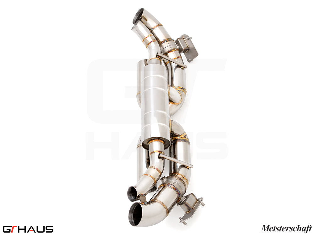 Premium performance exhaust system for Porsche 911 Turbo/Turbo S/Sport Classic, featuring stainless steel construction and precision design.